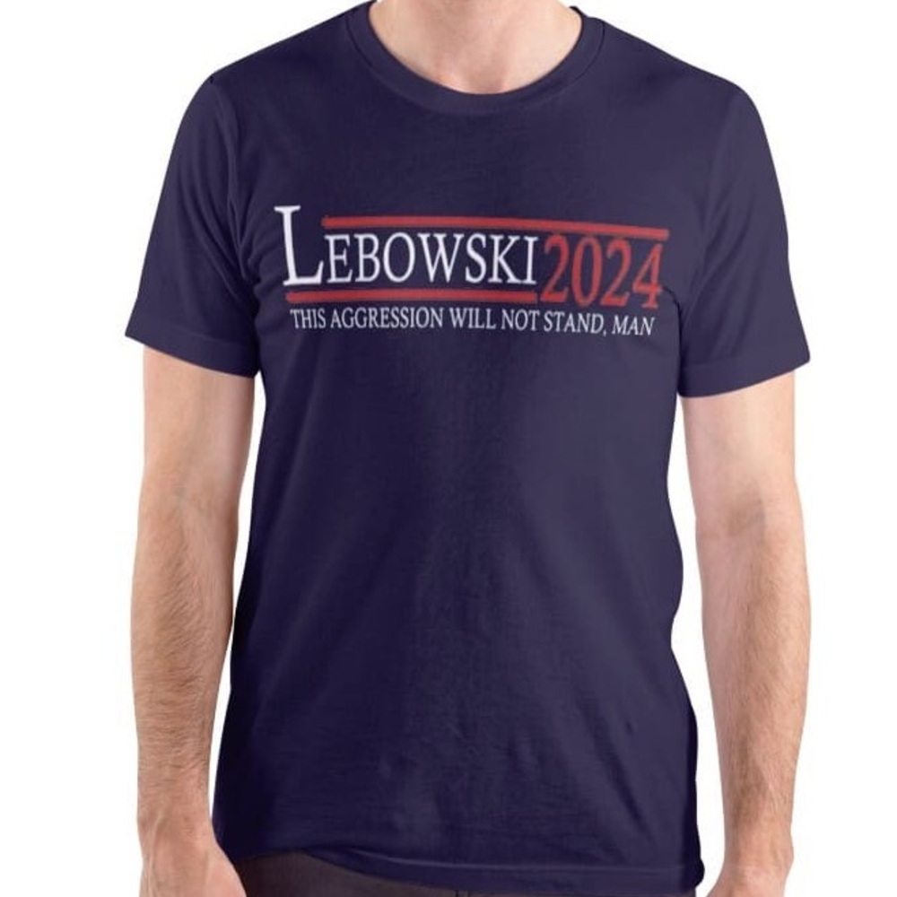 NWOT Big Lebowski 2024 This Aggression Will Not Stand Man Navy T-shirt The Dude